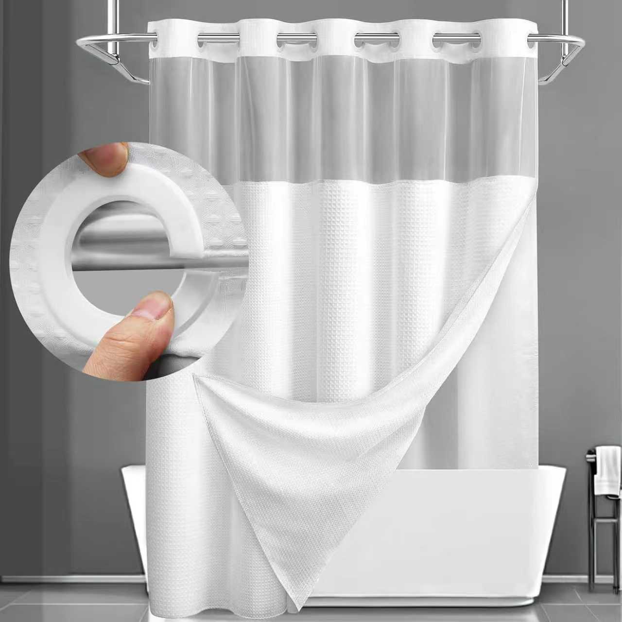 Double Layer Large Hole Waffle Weave Shower Curtain