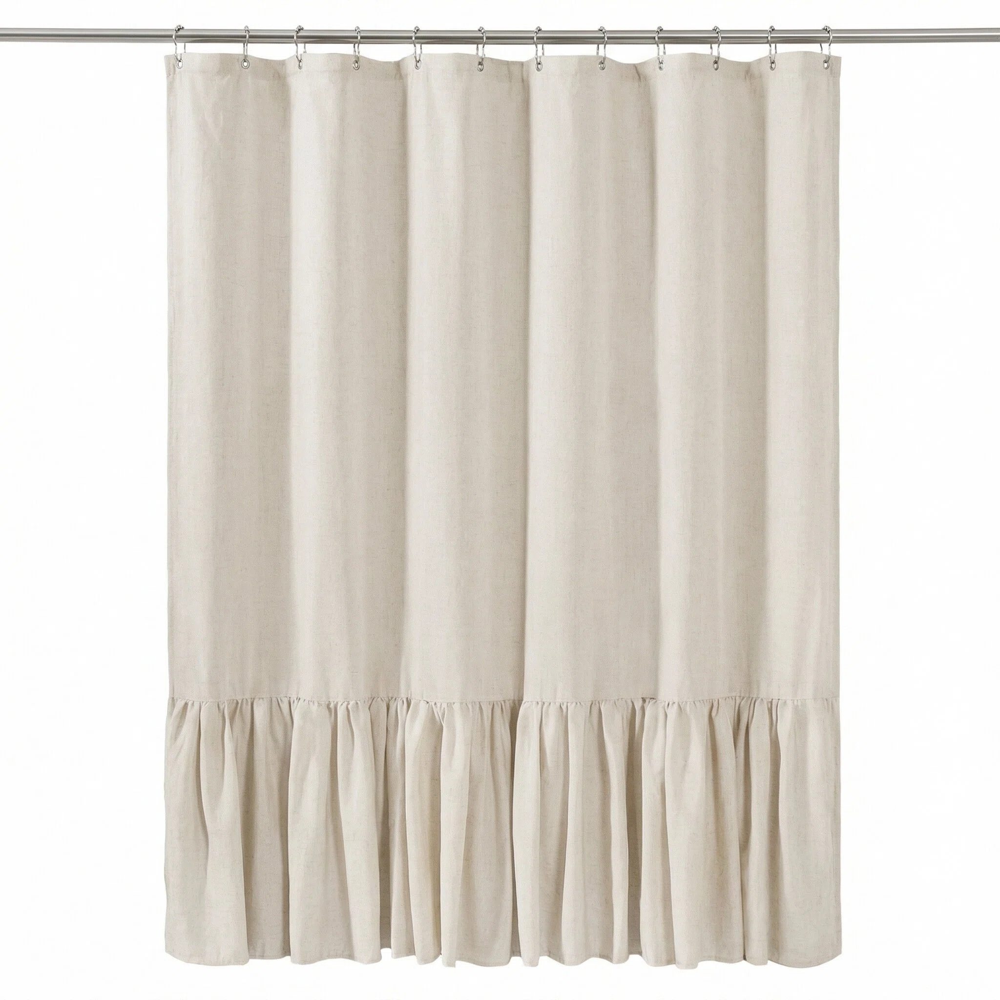 Solid Colorblock Ruffled Hem Linen Shower Curtain
