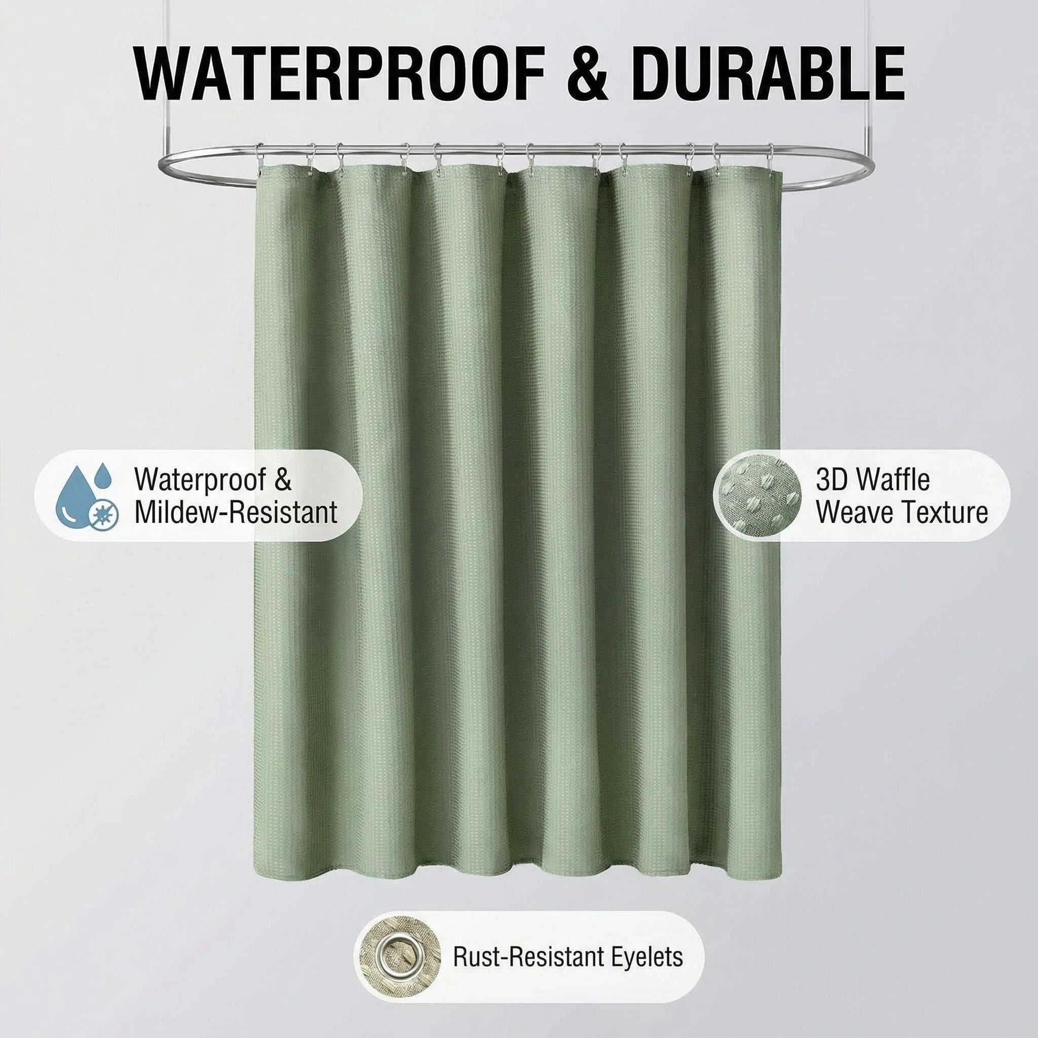 Solid Color Waffle Weave Polyester Shower Curtain