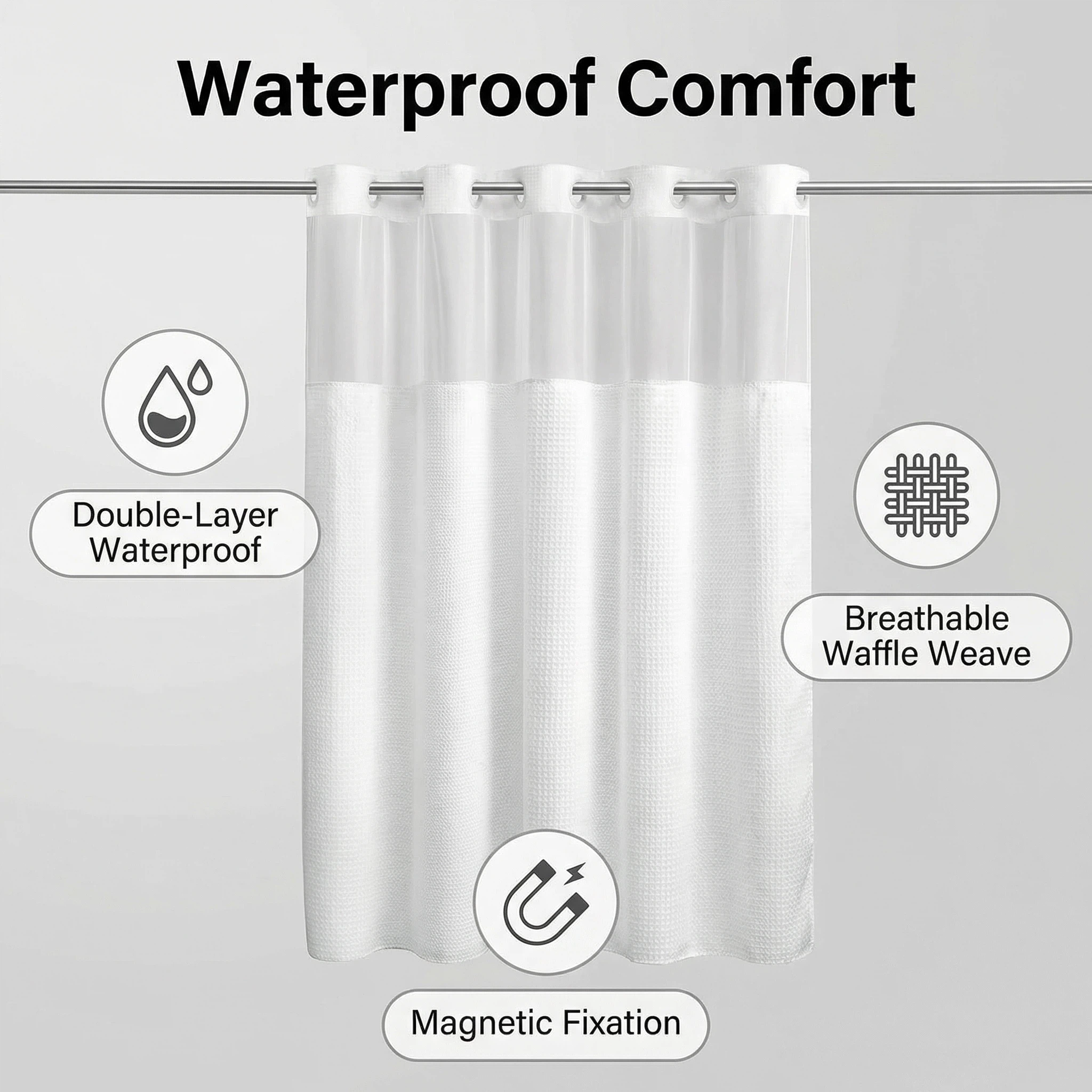 Double Layer Large Hole Waffle Weave Shower Curtain