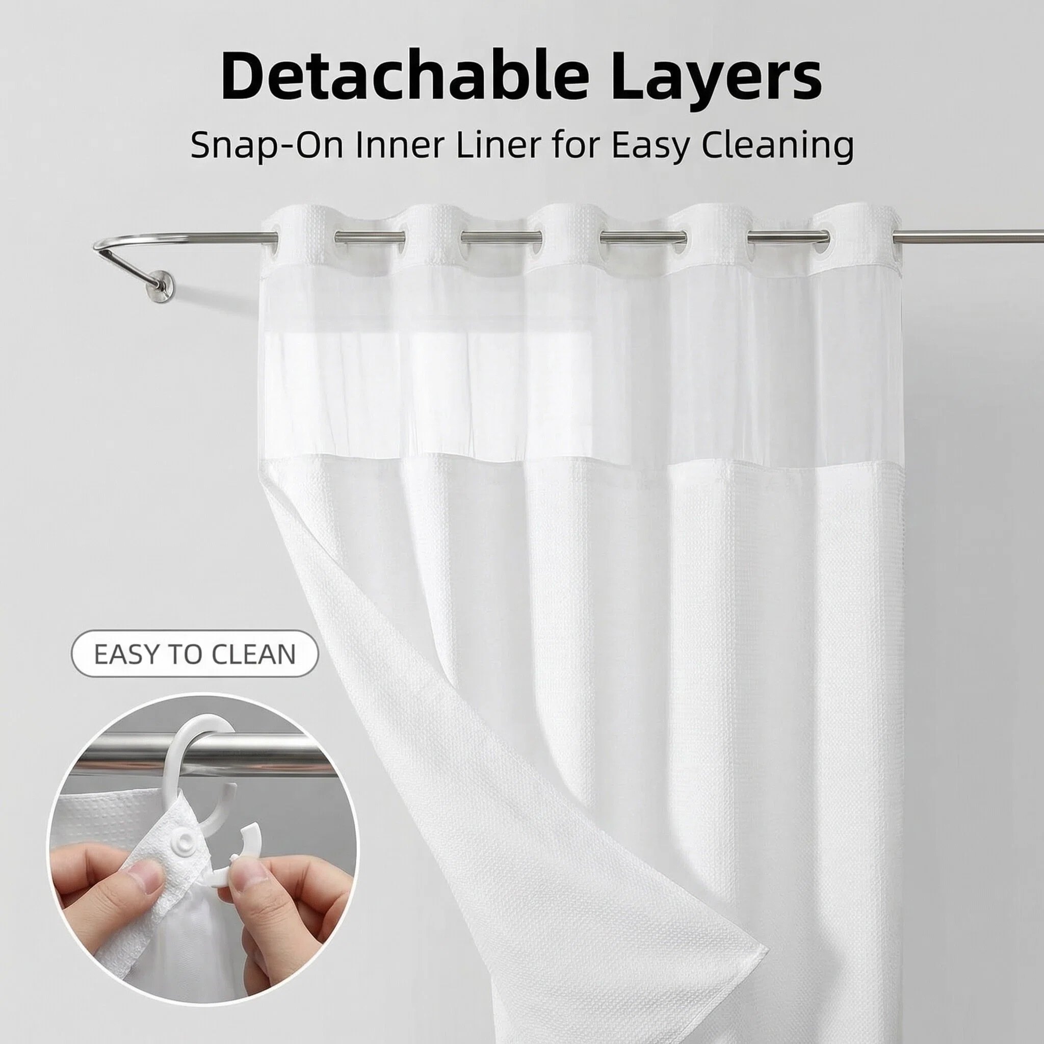 Double Layer Large Hole Waffle Weave Shower Curtain