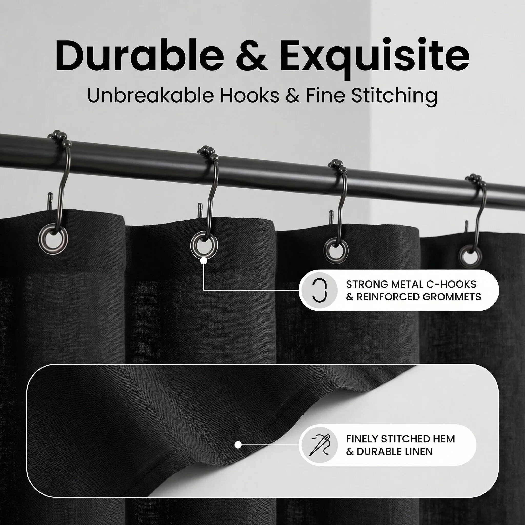 Solid Colorblock Ruffled Hem Linen Shower Curtain