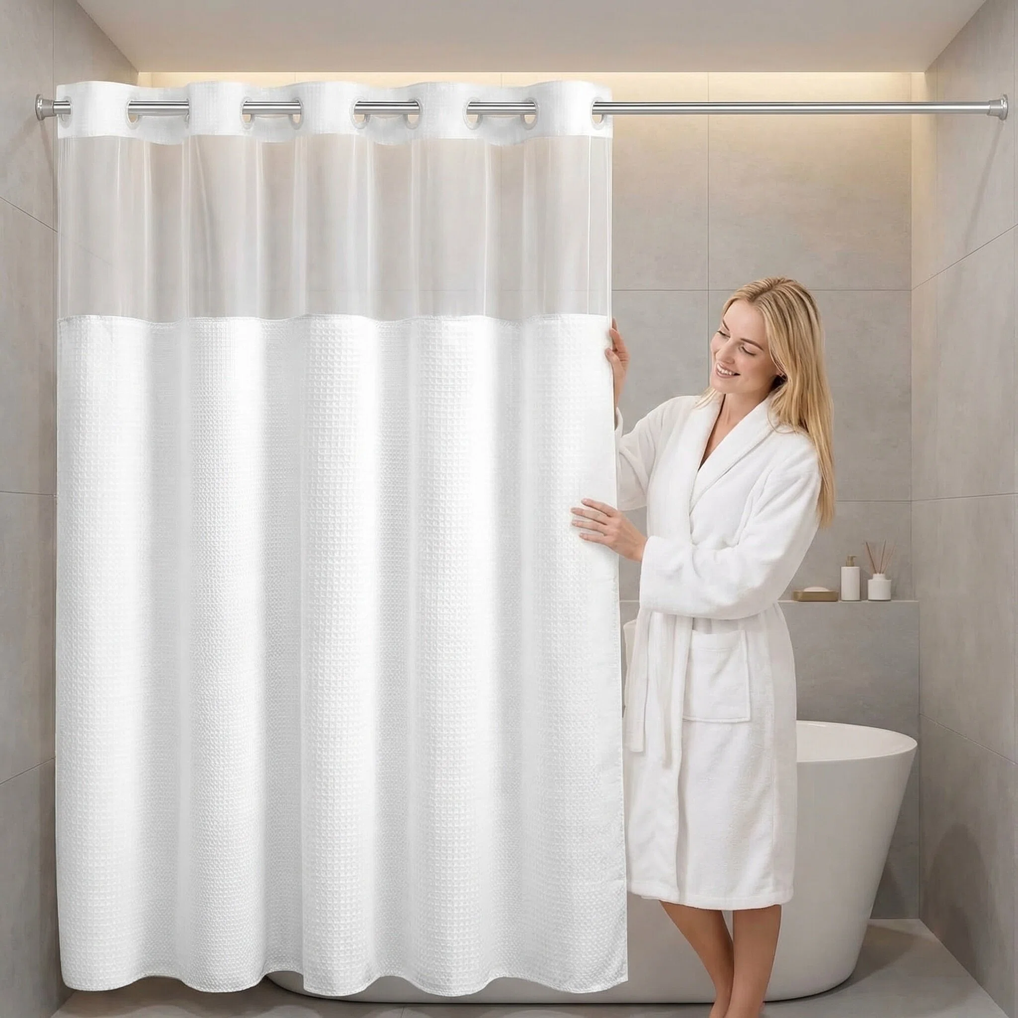 Double Layer Large Hole Waffle Weave Shower Curtain