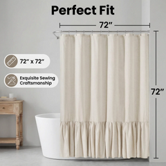 Solid Colorblock Ruffled Hem Linen Shower Curtain