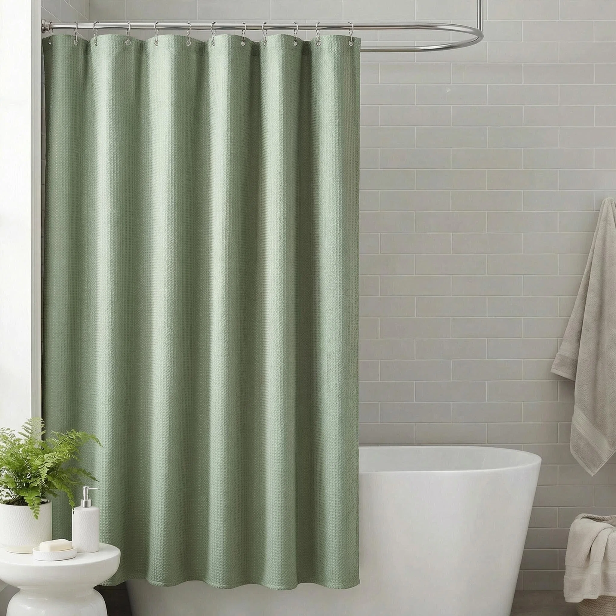 Solid Color Waffle Weave Polyester Shower Curtain